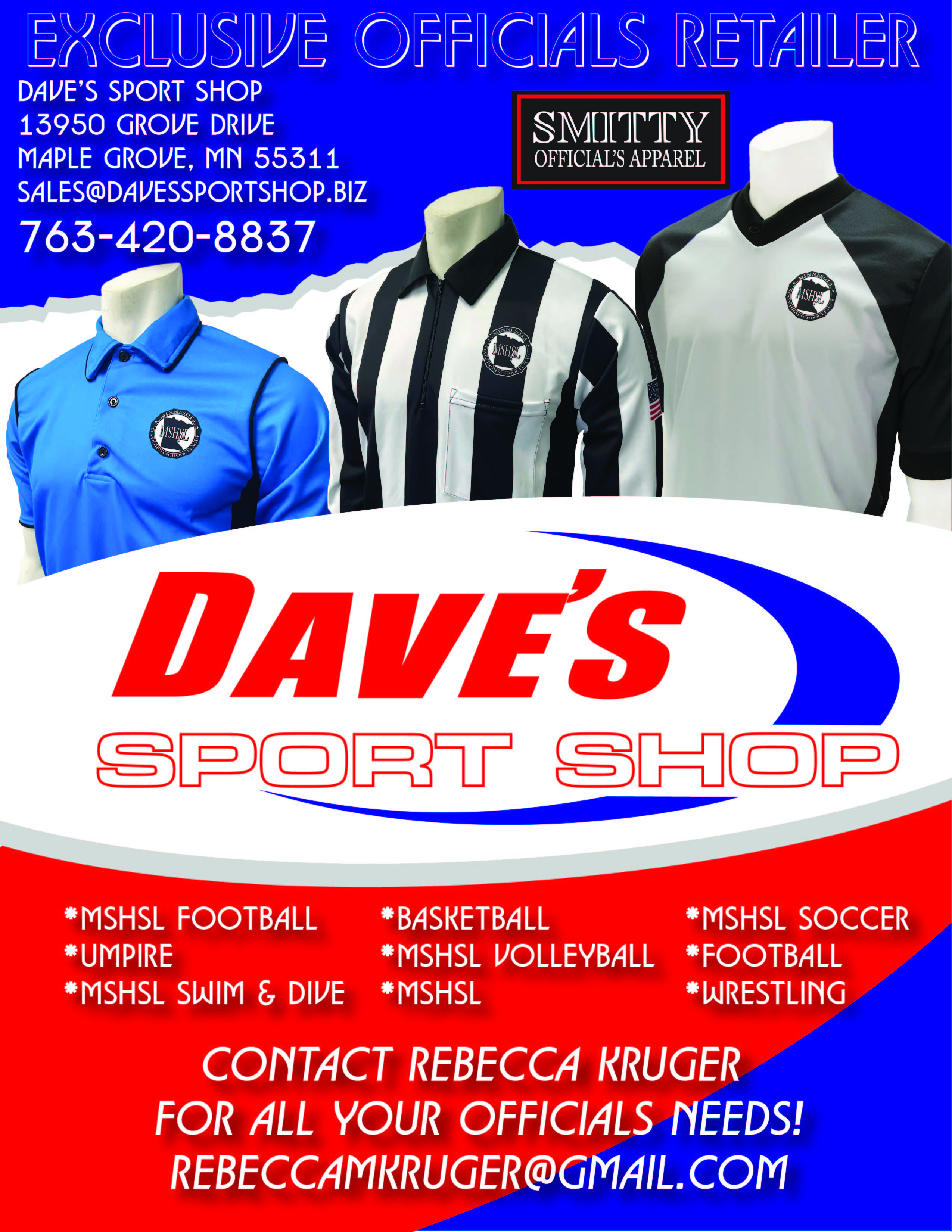 Dave's Sport Shop officials apparel flyer